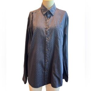 TED BAKER Denim Blue Maiter Cotton Long Sleeve Button Down Casual Shirt Sz Small